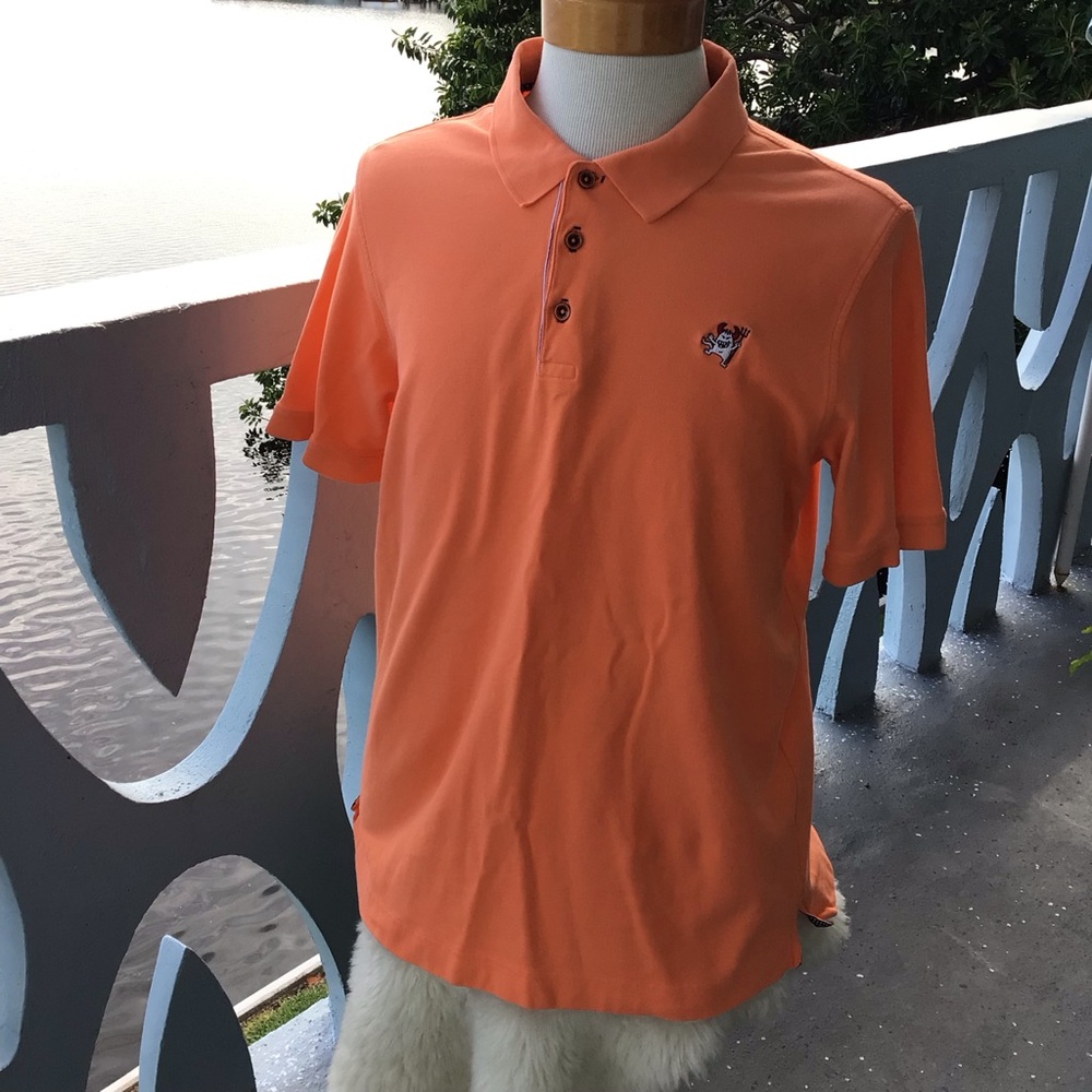 Robert Graham Short Sleeve Polo Golf Rugby Shirt Tangerine Cotton Devil Logo